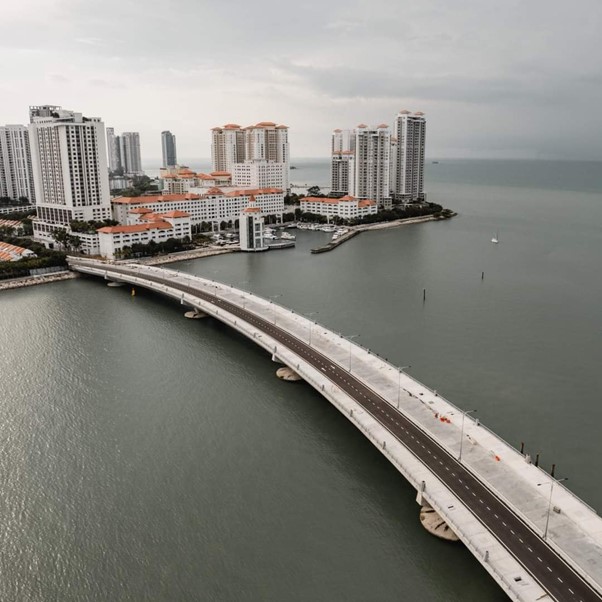 Marine Bridge crossing the sea linking Jalan Seri Tanjung Pinang to STP2 Island, Embankment At Grade for STP2, Penang.